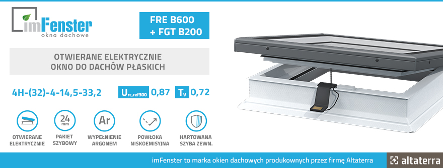 Okno do dachu płaskiego otwierane elektrycznie imFenster FRE B600